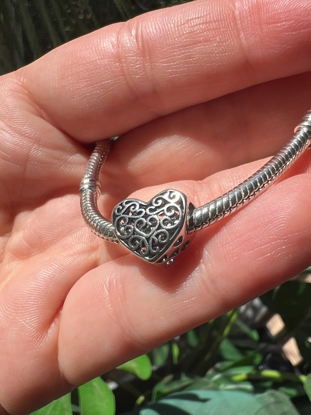 Heart Charm with Filigree Accents - S925